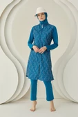 Petrol İp Desenli Dokuma Tesettür Mayo thumbnail 1