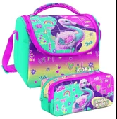 Coral High Pembe Su Yeşili Flamingo Desenli Kız Çocuk Isı Yalıtımlı Beslenme Çantası ve Kalemlik Seti thumbnail 1
