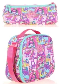 Kaukko Kız Çocuk Isı Yalıtımlı Beslenme Çantası ve Kalemlik Seti - Pembe Yeşil thumbnail 1