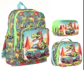Kaukko Yeşil Sevimli Dinazor Üçlü İlkokul Okul Çanta Seti - Erkek Çocuk thumbnail 1