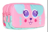 Kaukko Üç Bölmeli Yeşil Pembe Sevimli Kedi Kız Çocuk Kalem Çantası - 1