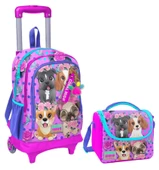 Coral High Pembe Köpek Işıklı Tekerlekli Okul Çantası ve Beslenme Seti - Kız Çocuk thumbnail 1