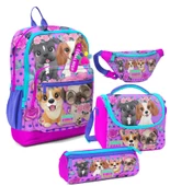 Coral High Kız Çocuk Pembe Köpek Desenli İlkokul Okul Çanta Seti ve Bel Çantası thumbnail 1