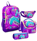 Coral High Kız Çocuk Pembe Mor Voleybol Desenli İlkokul Okul Çanta Seti ve Bel Çantası thumbnail 1