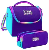 Coral High Rainbow Fermuarlı Mor Desenli Kız Çocuk Isı Yalıtımlı Beslenme Çantası ve Kalemlik Seti thumbnail 1