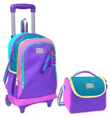 Coral High Pembe Pastel Renkli Işıklı Tekerlekli Okul Çantası ve Beslenme Seti - Kız Çocuk thumbnail 1