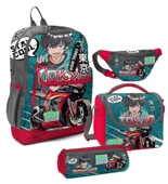 Coral High Erkek Çocuk Gri Nefti Anime Motorsiklet Desenli İlkokul Okul Çanta Seti ve Bel Çantası thumbnail 1