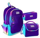 Coral High Üç Gözlü İlkokul ve Ortaokul Çanta Seti - Kız Çocuk - Rainbow Fermuarlı Mor Desenli - 1