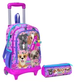 Coral High Pembe Köpek Işıklı Tekerlekli Çekçek Çanta ve Kalemlik Seti - Kız Çocuk thumbnail 1