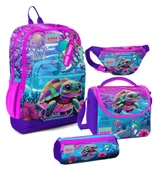 Coral High Kız Çocuk Pembe Mor Kaplumbağa Desenli İlkokul Okul Çanta Seti ve Bel Çantası thumbnail 1