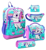 Coral High Kız Çocuk Turkuaz Pembe Dondurmalı Kedi Desenli Beşli İlkokul Okul Çanta Seti thumbnail 1