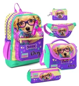 Coral High Kız Çocuk Sarı Pembe Sevimli Köpek Desenli Beşli İlkokul Okul Çanta Seti thumbnail 1