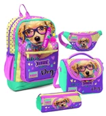 Coral High Kız Çocuk Sarı Pembe Sevimli Köpek Desenli İlkokul Okul Çanta Seti ve Bel Çantası thumbnail 1