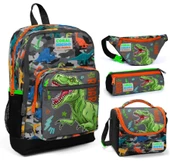 Coral High Gri Yeşil Dinazor Üçlü Okul Çantası ve Bel Çantası Seti thumbnail 1
