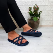 Brn 302 Lacivert Ahtapot Hasırlı Kaymaz Havuz Plaj Bayan Terliği thumbnail 3