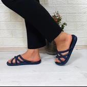 Brn 302 Lacivert Ahtapot Hasırlı Kaymaz Havuz Plaj Bayan Terliği thumbnail 5