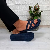 Brn 302 Lacivert Ahtapot Hasırlı Kaymaz Havuz Plaj Bayan Terliği thumbnail 1