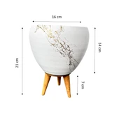Bitki Tasarımı Beyaz Üzeri Gold Mermer Efektli Toprak Saksı Saksılık Salon Çiçeklik 3 Ayaklı - 15 Cm thumbnail 2