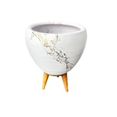 Bitki Tasarımı Beyaz Üzeri Gold Mermer Efektli Toprak Saksı Saksılık Salon Çiçeklik 3 Ayaklı - 15 Cm thumbnail 4