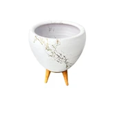 Bitki Tasarımı Beyaz Üzeri Gold Mermer Efektli Toprak Saksı Saksılık Salon Çiçeklik 3 Ayaklı - 15 Cm thumbnail 5
