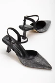 Sinda Siyah Saten Taş Detaylı İnce Topuklu Kadın Ayakkabı thumbnail 1