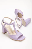 Entela Topuklu Lila Cilt Küt Burunlu Kadın Ayakkabı thumbnail 2