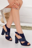 Cassie Topuklu Lacivert Cilt-Süet Ayakkabı - 1