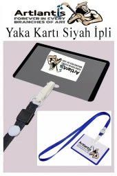 Siyah İpli Yaka Kartı 10 Adet Ayarlanabilir Boyuna Asma Kimlik Koruyuculu PVC Siyah Yaka Kartlığı Seyehat Ofis Okul Büro - 1