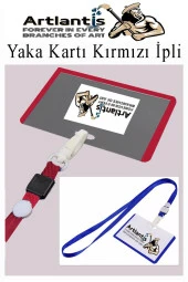 Kırmızı İpli Yaka Kartı 10 Adet Ayarlanabilir Boyuna Asma Kimlik Koruyuculu PVC Kırmızı Yaka Kartlığı Seyehat Ofis Okul Büro - 1