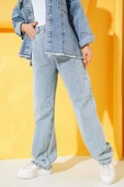 Boru Paça Açık Mavi Kar Jean Pantolon - 1