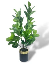 Nettenevime Yapay Ağaç Keman Yapraklı Kavuçuk Yeşil Salon Bitkisi Siyah Gold Galvaniz Saksıda 140cm thumbnail 1