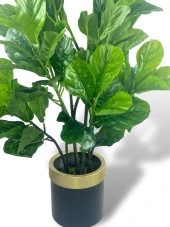 Nettenevime Yapay Ağaç Keman Yapraklı Kavuçuk Yeşil Salon Bitkisi Siyah Gold Galvaniz Saksıda 140cm thumbnail 4