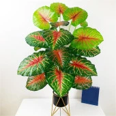 Yapay Çiçek Saksıda Tropik Kızıl Caladium 18 Dal 70 cm Salon Çiçeği Yapay Bitki - 3