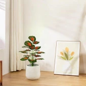 Yapay Çiçek Saksıda Tropik Kızıl Caladium 18 Dal 70 cm Salon Çiçeği Yapay Bitki - 5