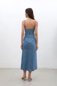 İnce Askılı Yırtmaçlı Jean Elbise - 8