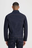 Lee L89ZLJ049 Koyu Mavi Erkek Denim Ceket Dört Cep Detaylı Trucker Jean Rahat Kesim Kot Ceket - 3