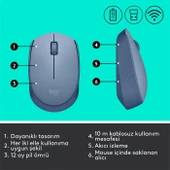 Logitech M171 Kablosuz Mouse Mavi-Gri 910-006866 thumbnail 3