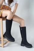 Feles Kalın Taban Diz Altı Fermuarlı Rahat Kadın Çizme thumbnail 3