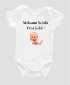 Özel Tasarım Mekanın Sahibi Yeni Geldi Baskılı Bebek Body Beyaz Badi Zıbın ZBN008 - 1