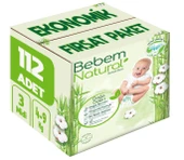 Bebem Bebek Bezi Natural Beden:3 (4-9Kg) Midi 112 Adet Ekonomik Fırsat Pk thumbnail 1