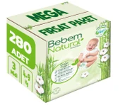 Bebem Bebek Bezi Natural Beden:3 (4-9Kg) Midi 280 Adet Mega Fırsat Pk thumbnail 1