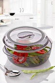 Periboia Yuvarlak 1,7 LT Silikon Contalı Mika Borcam Kapaklı Saklama Kabı Mikrodalga Kabı - 2