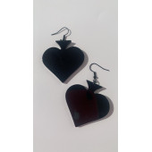 Parlak Siyah Renkli Siyah Aksesuarlı Maça Model 5 Cm Epoksi Küpe El Yapımı Hediyelik thumbnail 3