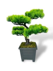 Nettenevime Bonsai Dekoratif Yapay Ağaç Yeşil Bonzai 39*25 CM Siyah Kare Saksıda thumbnail 1