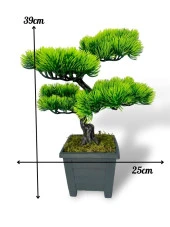 Nettenevime Bonsai Dekoratif Yapay Ağaç Yeşil Bonzai 39*25 CM Siyah Kare Saksıda thumbnail 2