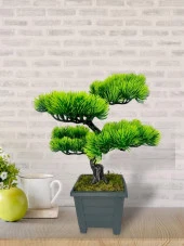 Nettenevime Bonsai Dekoratif Yapay Ağaç Yeşil Bonzai 39*25 CM Siyah Kare Saksıda thumbnail 5