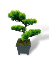 Nettenevime Bonsai Dekoratif Yapay Ağaç Yeşil Bonzai 39*25 CM Siyah Kare Saksıda thumbnail 6
