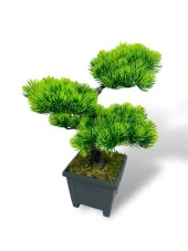 Nettenevime Bonsai Dekoratif Yapay Ağaç Yeşil Bonzai 39*25 CM Siyah Kare Saksıda thumbnail 8