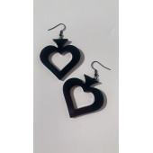 Parlak Siyah Renkli Siyah Aksesuarlı Maça İçi Boş Model 5 Cm Epoksi Küpe El Yapımı Hediyelik thumbnail 1