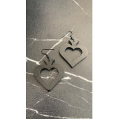 Parlak Siyah Renkli Siyah Aksesuarlı Maça İçi Boş Model 5 Cm Epoksi Küpe El Yapımı Hediyelik thumbnail 3